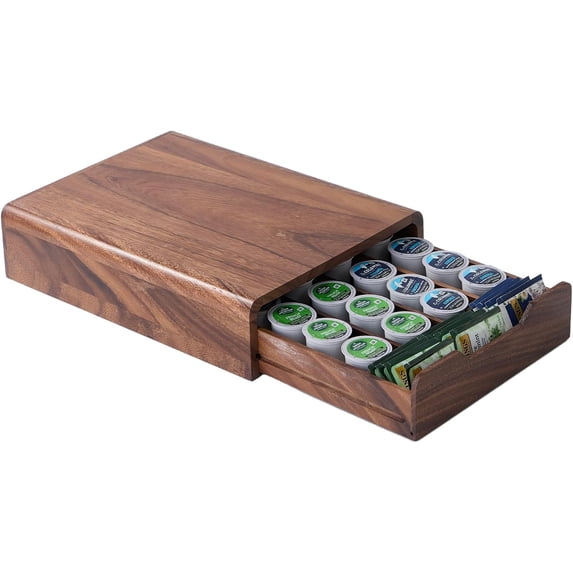 Solid Tech Countertop Solid Walnut Coffee Pod Organizer, 35-Capacity Drawer with Removable ...