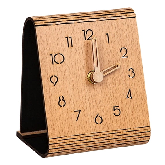 Solid Walnut Wood Desk Clock with 3D Tabletop Ornament, Minimalist Modern Table Clock for Living Room Shelf Decor, Unique Housewarming Gifts for Home Decor