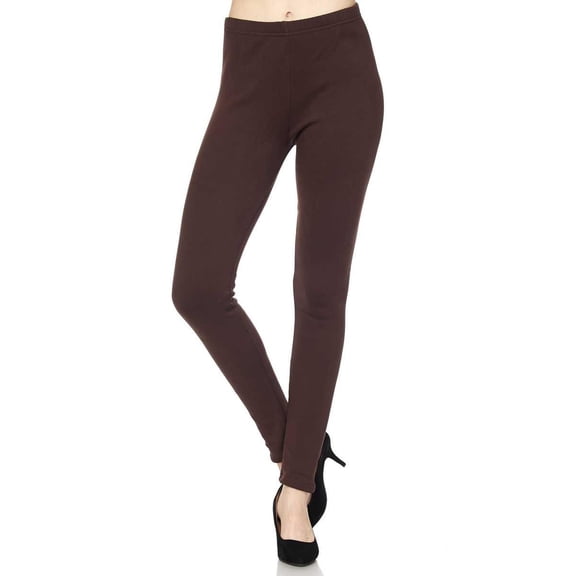Solid Warm Fur Lined Leggings Mocha L/XL