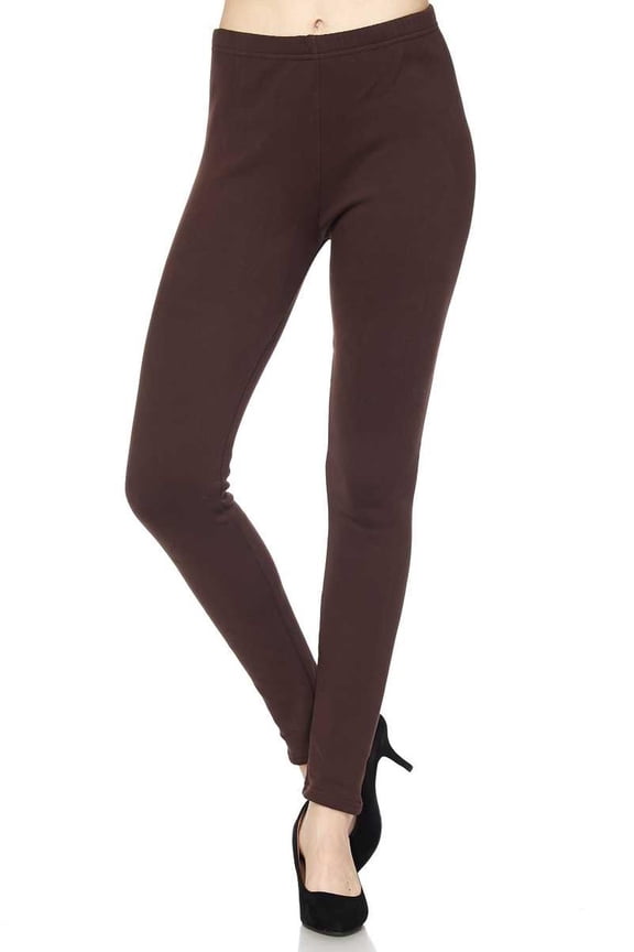 Solid Warm Fur Lined Leggings Mocha S/M