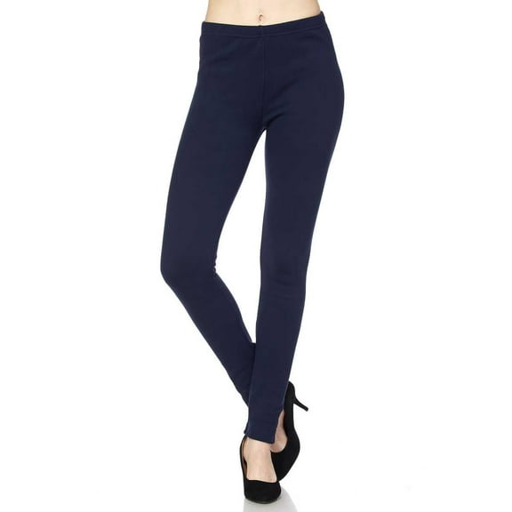 Solid Warm Fur Lined Leggings Navy S/M
