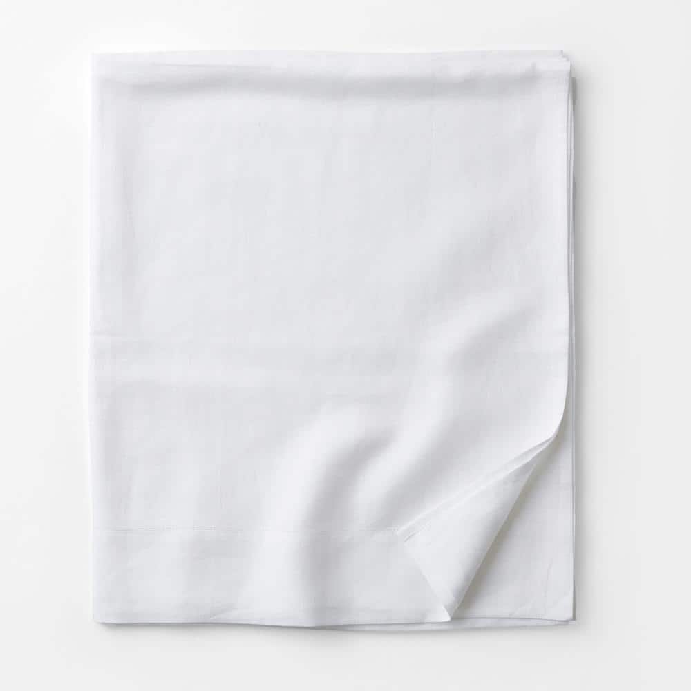 Solid Washed White Linen King Flat Sheet