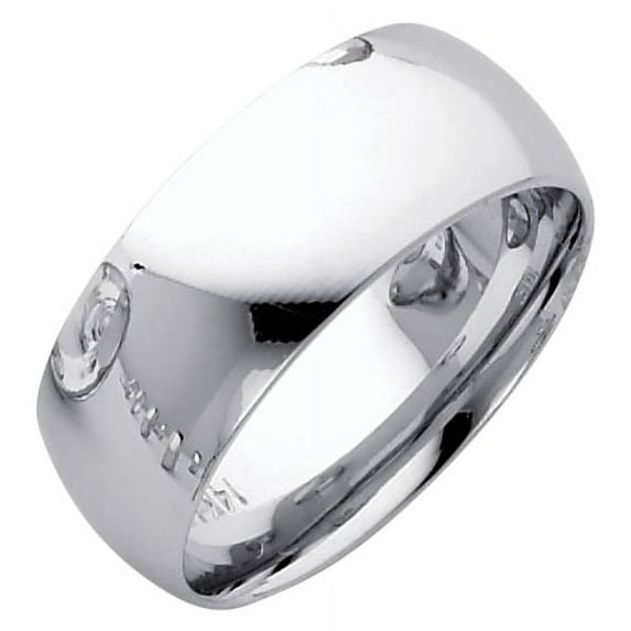 Solid Wedding Ring 14k White Gold Plain Band Comfort Fit Dome Heavy Polished Finish, 8 mm Size 7