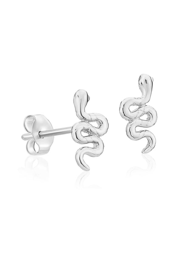 14k White Gold Tiny Snake Stud Earrings