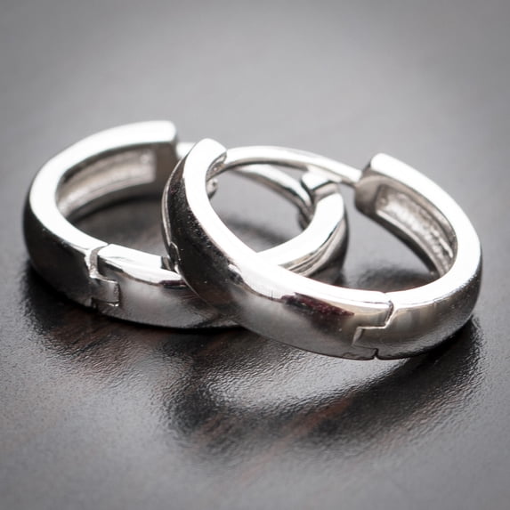Solid White Gold Plated 925 Sterling Silver Small Unisex Huggie Hoop Earrings