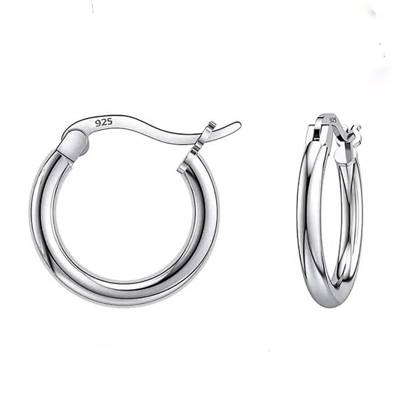 White Gold Plated 925 Sterling Silver Post Small Lightweight Little Thin French Lock Hoop Earrings