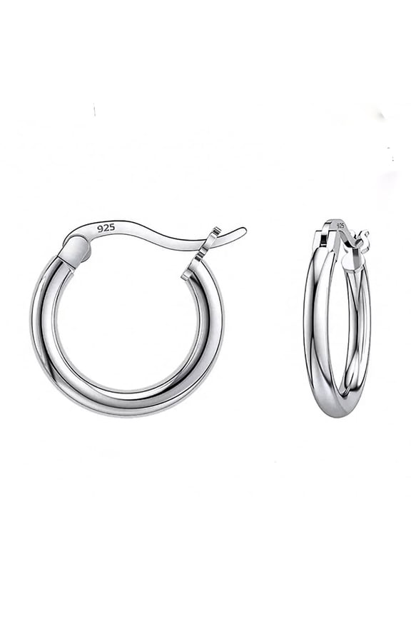 White Gold Plated 925 Sterling Silver Post Small Lightweight Little Thin French Lock Hoop Earrings