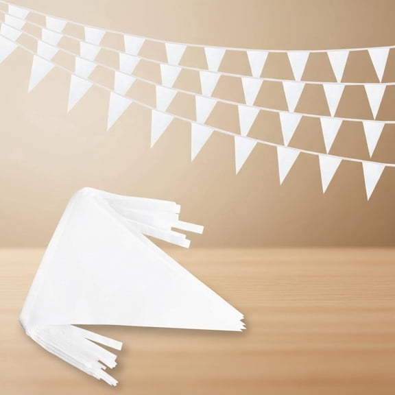 Solid White Pennant Banner Flags String Hanging Triangle DIY Flags, Bunting Streamers Decorations for Grand Opening, Birthday, Wedding, Party Celebration (White)