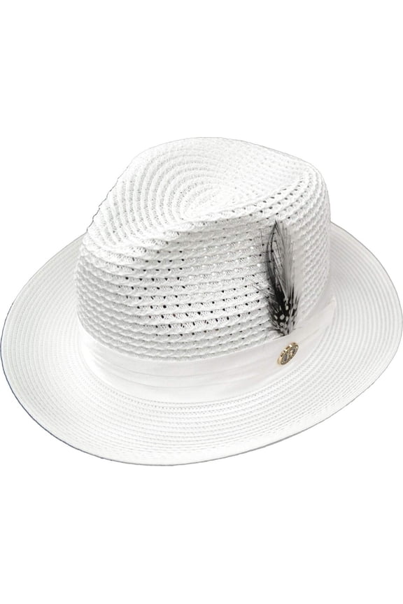 Men's Solid White Poly Braid Fedora By Bruno Capelo JU-901