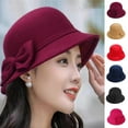 thumbnail image 1 of Solid Wide Brim Wool Fedora Hat for Women with Bow Detail Autumn Winter Elegant Style, 1 of 7