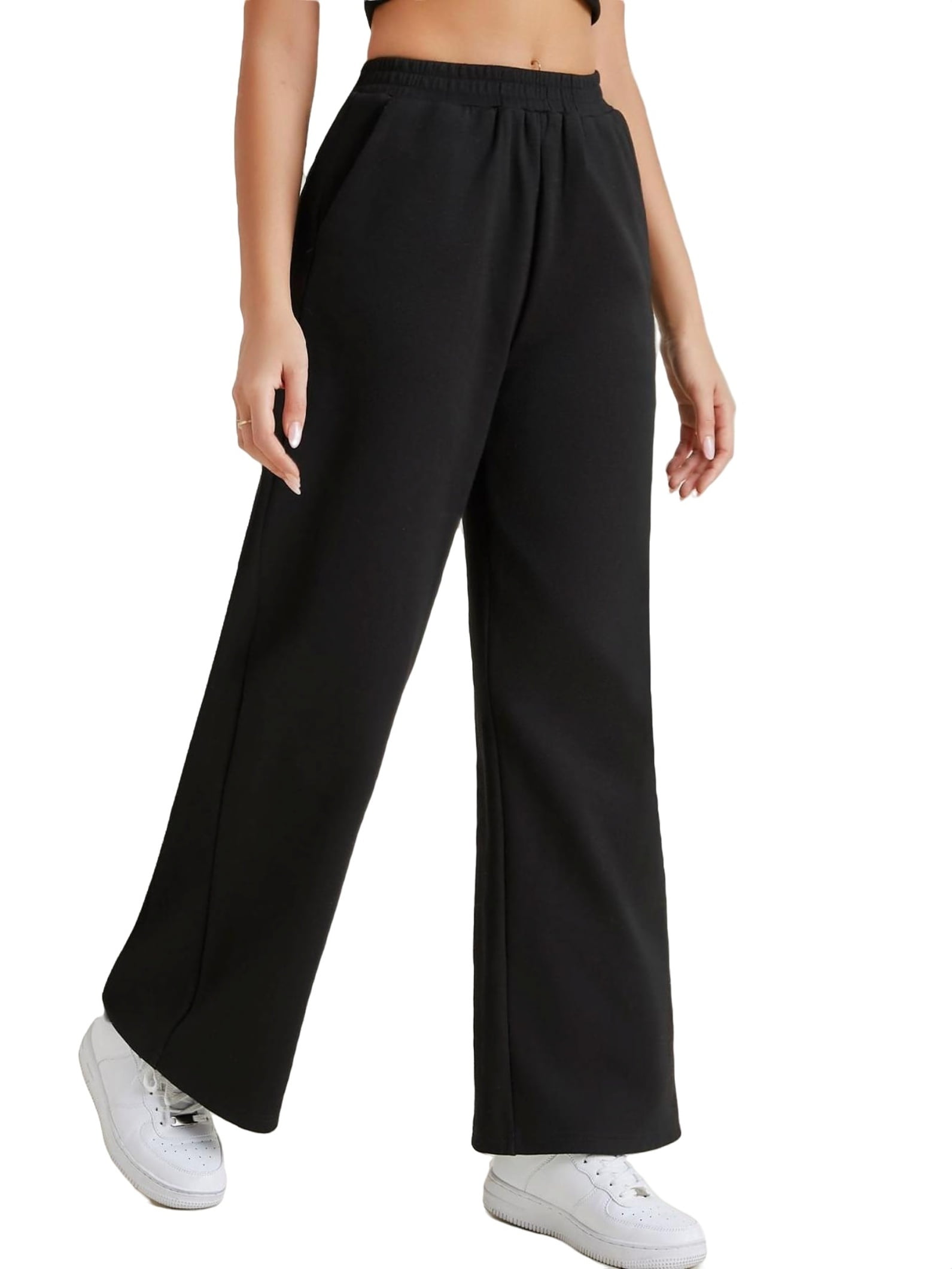 Solid Wide Leg Black Colour Womens Sweatpants (Women's) - Walmart.com