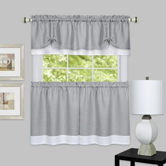 Solid Window Curtain Panel Double Layered Rod Pocket Panel, Tier & Valance Set