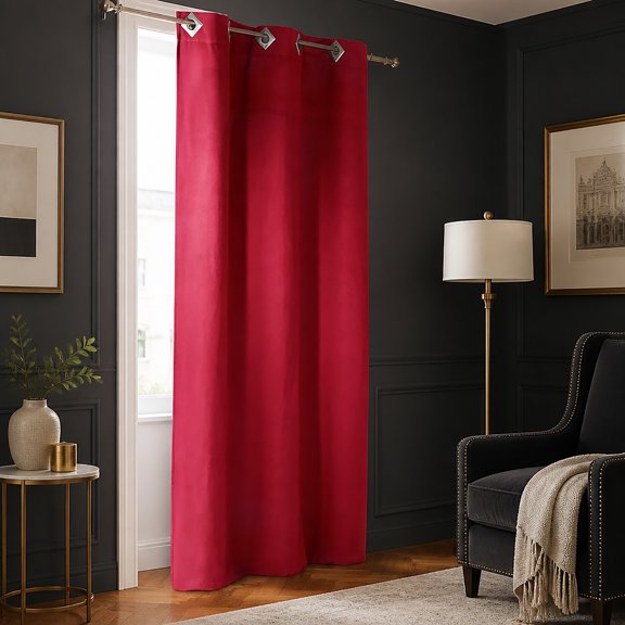 Solid Window Curtain Panel Grommet Suedine Red 55 W x 95 H