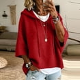thumbnail image 1 of Solid Womens Hooded Knitted Pullover Sweater Drawstring Closure Batwing 3/4 Sleeves Oversized Loose Drop Shoulder Ribbed Hem Soft Cozy Casual Winter Fashion, 1 of 5