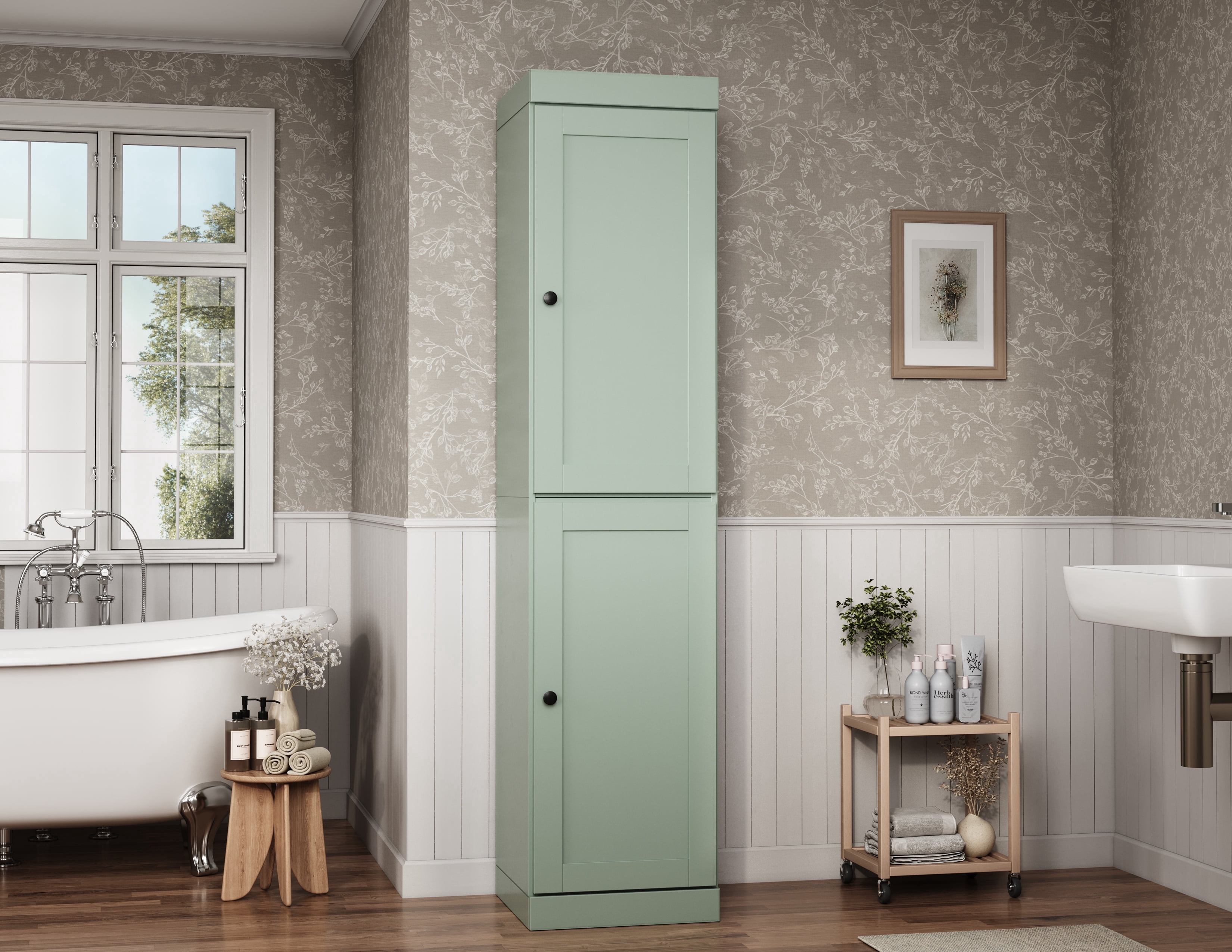 Solid Wood 16.5" Wide Bathroom Storage Cabinet with Shaker Doors ...