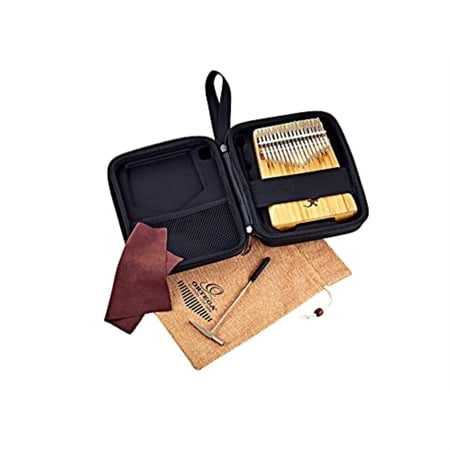 Solid Wood 17 Key Kalimba - C Major - Front Soundhole - Lizard Laser Inlay - w/Cover Bag, Tuning Hammer, Polish Cloth & Deluxe Case