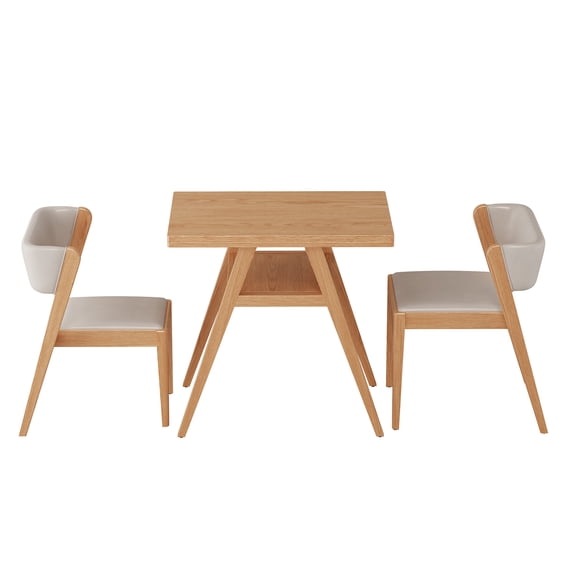 Solid Wood 3-Piece Bistro Dining Table Set, Bistro Stacking Table and Chairs Set of 2 with Padded Seat, Dinette for Kitchen, Dining Room, Patio, Tavern, Balcony (Natural)