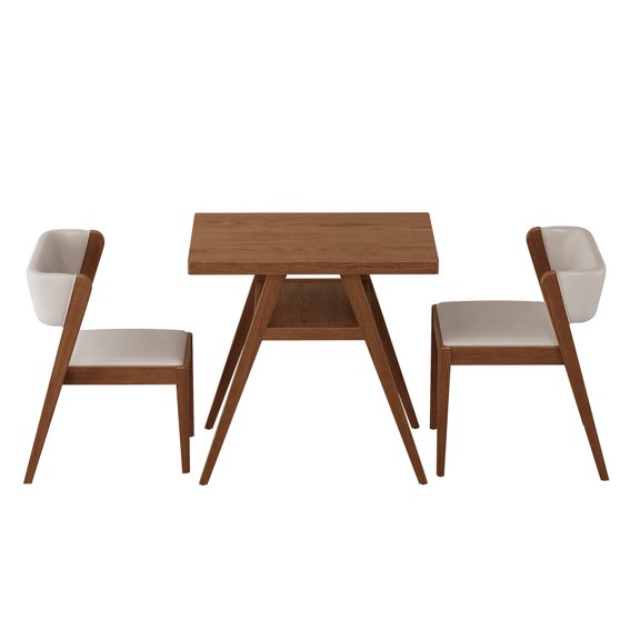 Solid Wood 3-Piece Bistro Dining Table Set, Bistro Stacking Table and Chairs Set of 2 with Padded Seat, Dinette for Kitchen, Dining Room, Patio, Tavern, Balcony (Walnut)