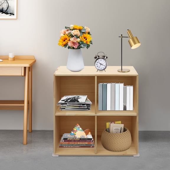 Solid Wood 4 Cube Storage Organizer Small Bookshelf for Small Spaces Wooden Cube Shelf Bookcase Floorstanding Storage Shelves Cubby Storage Organizer for Bedroom Living Room Study (23.62in)