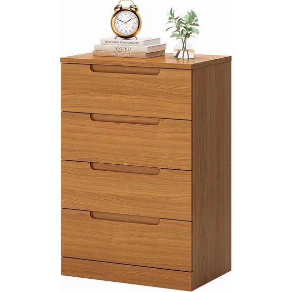 Solid Wood 4 Drawer Dresser for Closet, Tall Real Wood Chest of Drawers, Natural Pine Dresser for Bedroom Living Room Hallway Office, Caramel Oak