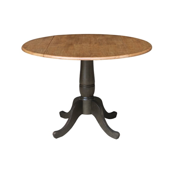 Solid Wood 42 in. Round Dual Drop Leaf Dining Table in Hickory/Washed Coal
