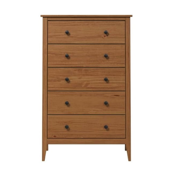 Solid Wood 5 Drawer Dresser - Caramel - 5 Drawers - Durable Pine Construction