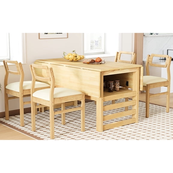 Solid Wood 5-Piece Set - Table with Foldable Panels - Used for Meals - Supports 250 lbs Weight Capacity