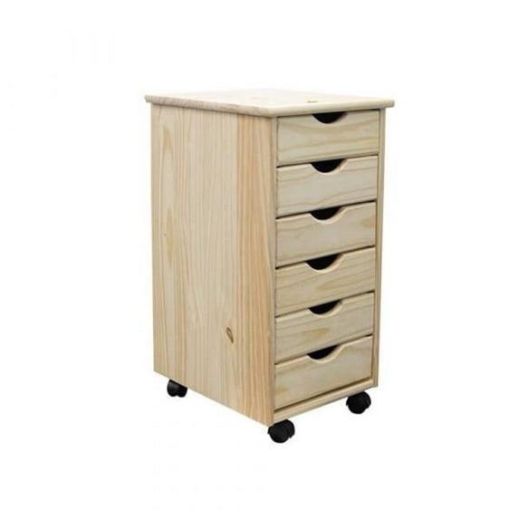 Solid Wood 6 Drawer Roll Cart - Unfinished
