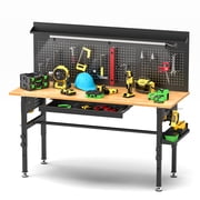 Solid Wood 60 Workbench 2000lb LED Power Height Adjustable Wheels