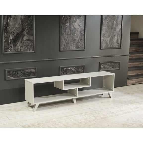 Solid Wood 67 - inch Wide Grey / Open - Shelving TV Stand for Home Media