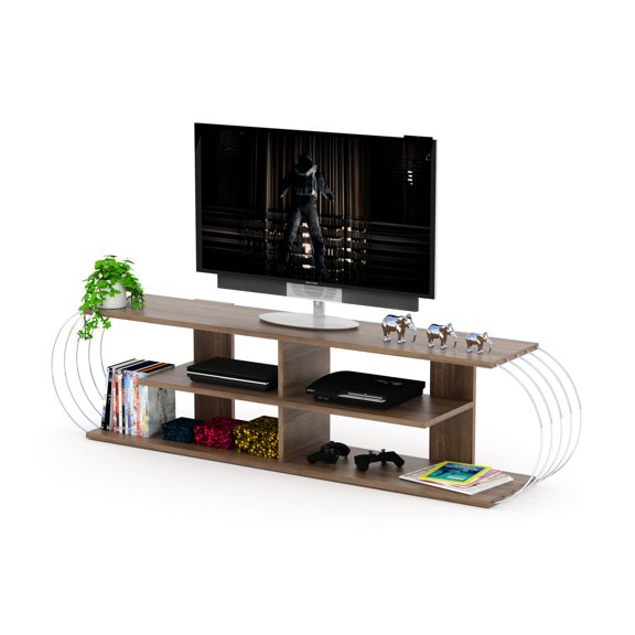 Solid Wood 68-inch Walnut TV Stand with 4 Open Shelves for Storage / Make Your Entertainment Room Tidy