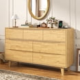thumbnail image 1 of 55" Solid Wood 7-Drawer Dresser with Power Outlet & USB Ports, Mid-Century Modern Pine Wood Chest of Drawers, Large Storage Cabinet for Bedroom/Living Room/Hallway, Natural, 1 of 12