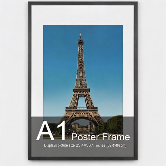 Solid Wood A1 Picture Frame 23.4 x 33.1 Inches Black Horizontal or Vertical Wall Hanging