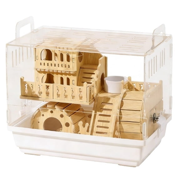 Solid Wood Acrylic Hamster Cage Large Space with Feeding Box & Accessories