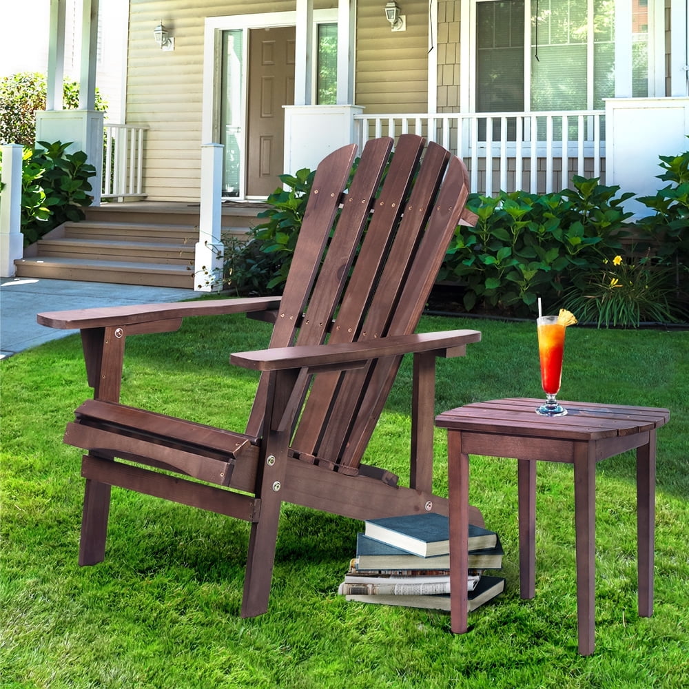 Outdoor Solid Wood Adirondack Chair - Patio Garden Furniture, Dark ...