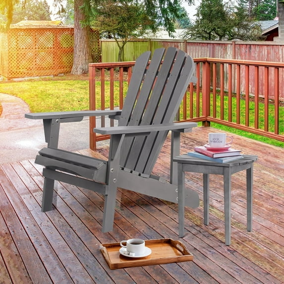 Solid Wood Adirondack Chair Patio Garden Furniture - Dark Gray