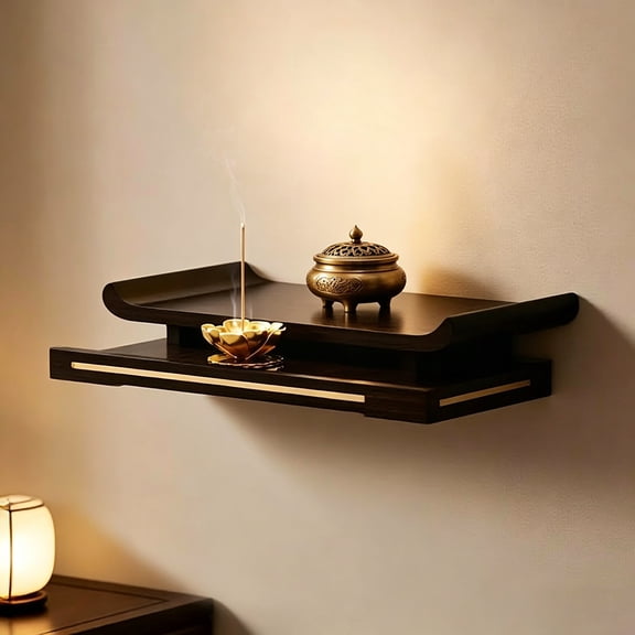 Solid Wood Altar Table with Pull-Out Tray- Handcrafted Buddhist Shrine Stand for Home Temple- Expandable Storage for Prayer, Puja & Display