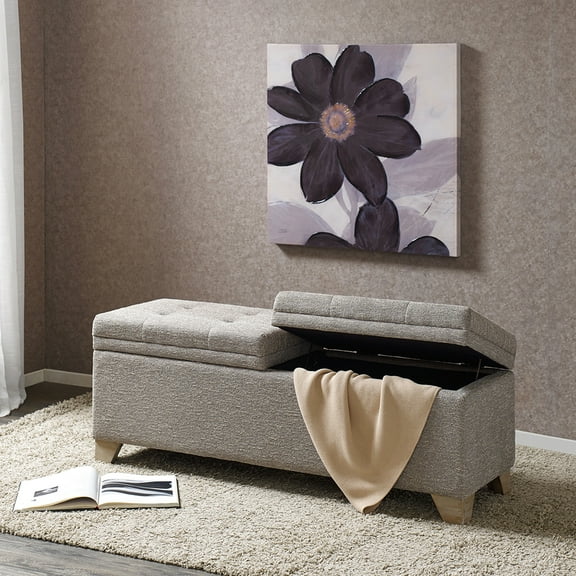 Solid Wood And Plywood Storage Bench With Grey Upholstered Seat Large Capacity Base