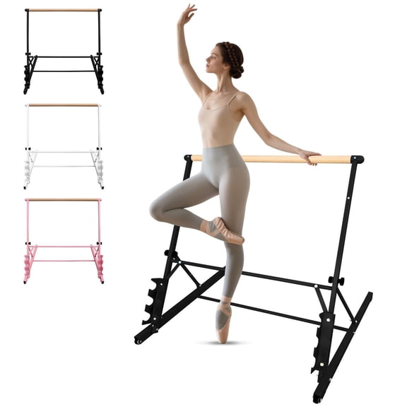 Solid Wood Ballet Barre 3.5FT with Adjustable Height 31.5-39.5 Inches, Portable Dance Practice Barre with Wheels for Home, Studio, Adjustable, Black