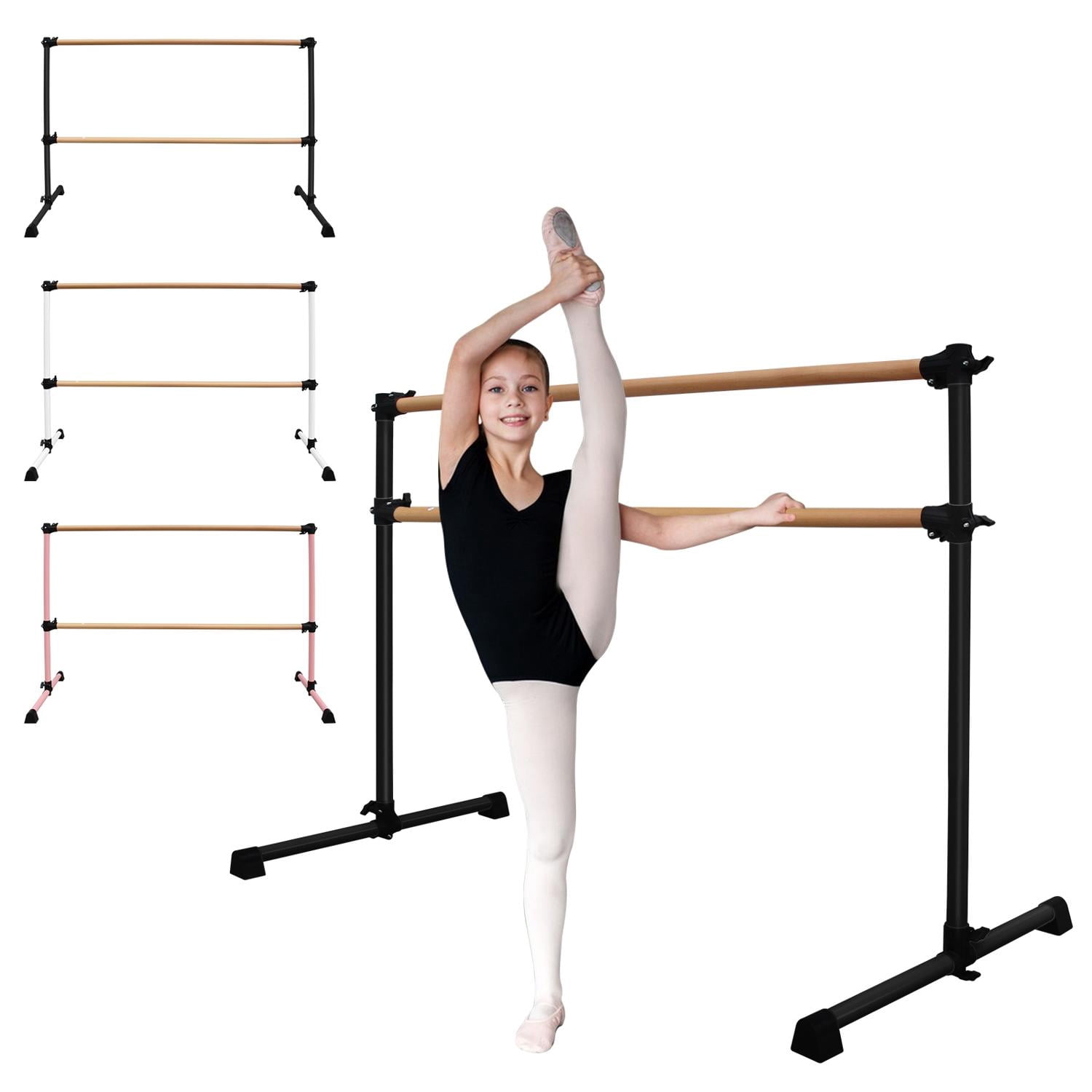 Solid Wood Ballet Barre 6FT with Adjustable Height 6.7-46 Inches, Professional Dance Practice Barre with Rotatable Base for Home, Studio, Adjustable, Black