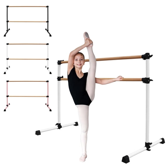 Solid Wood Ballet Barre 6FT with Adjustable Height 6.7-46 Inches, Professional Dance Practice Barre with Rotatable Base for Home, Studio, Adjustable, White