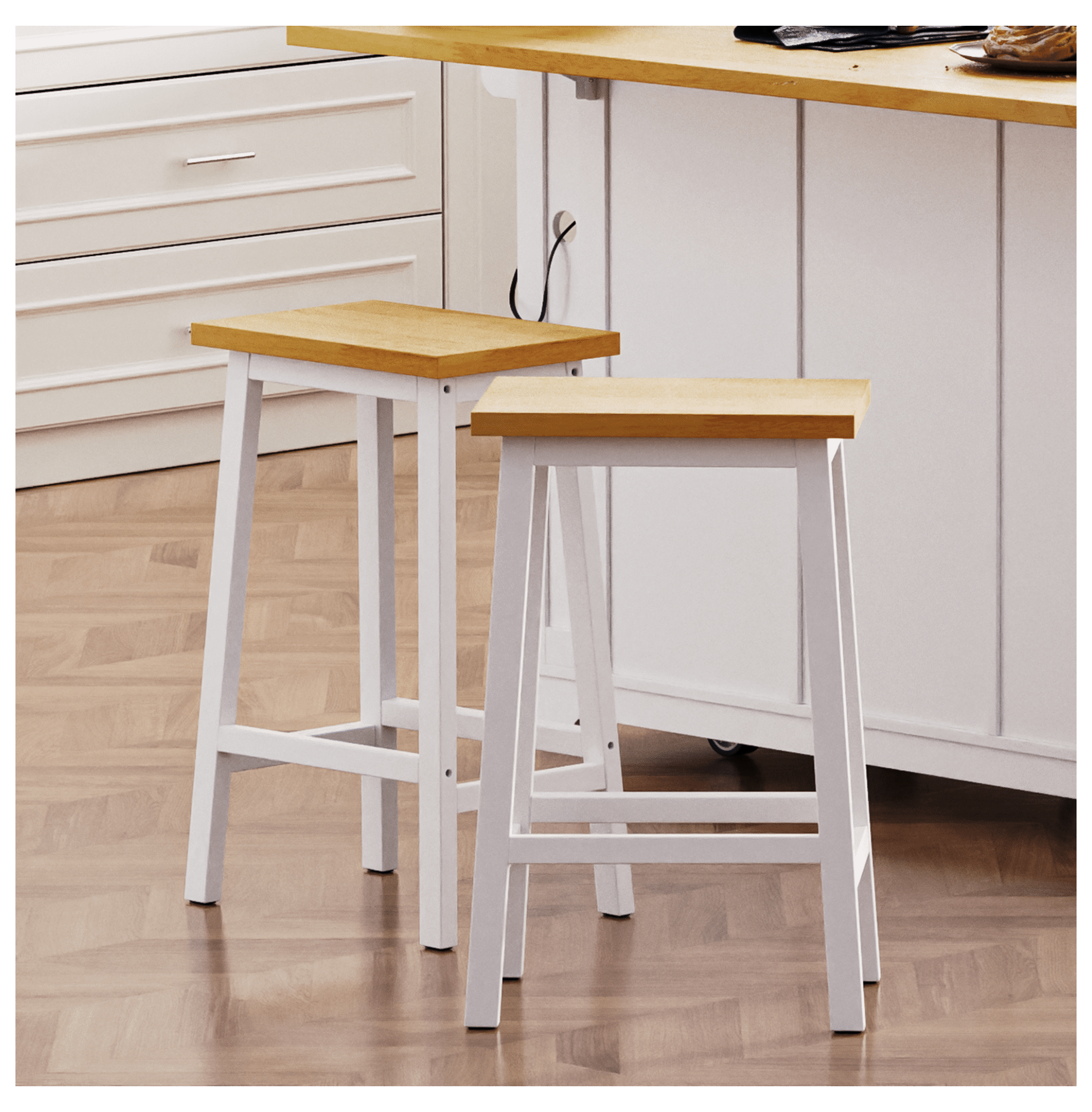 Solid Wood Bar Stools 25.6'' Set of 2, Farmhouse Kitchen Counter Chairs ...