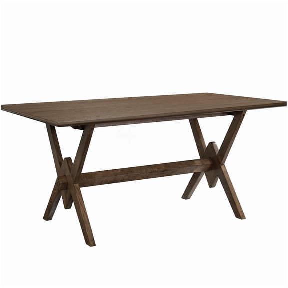 Solid Wood Base Dining Table, 63 Inch Rectangle Walnut Table with Double V Design for Farmhouse Decor