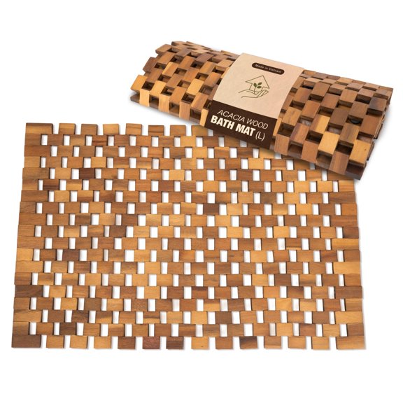Solid Wood Bath Mat Rectangular 31.5" x 19.7" For Shower Spa Sauna Bathroom