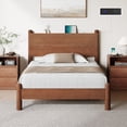 thumbnail image 1 of Solid Wood Bed Frame Full Size Mid Century Platform Beds with Headboard and Charging Station for Bedroom, No Box Spring Needed, Rustic Brown, 1 of 8