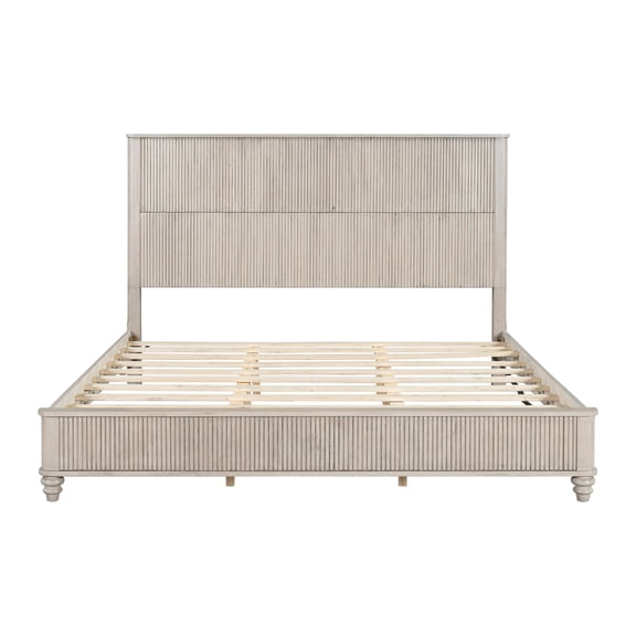 Solid Wood Bed Frame,King Platform Bed Frame with Headboard,Tall Headboard Natural Wood Bed ,No Box Spring Needed,Beige