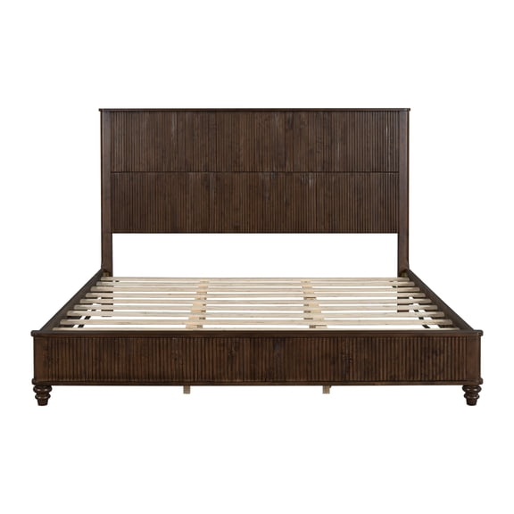 Solid Wood Bed Frame,King Platform Bed Frame with Headboard,Tall Headboard Natural Wood Bed ,No Box Spring Needed,Walnut