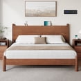 thumbnail image 1 of Solid Wood Bed Frame King Size Mid Century Platform Beds with Headboard and Charging Station for Bedroom, No Box Spring Needed, Rustic Brown, 1 of 8