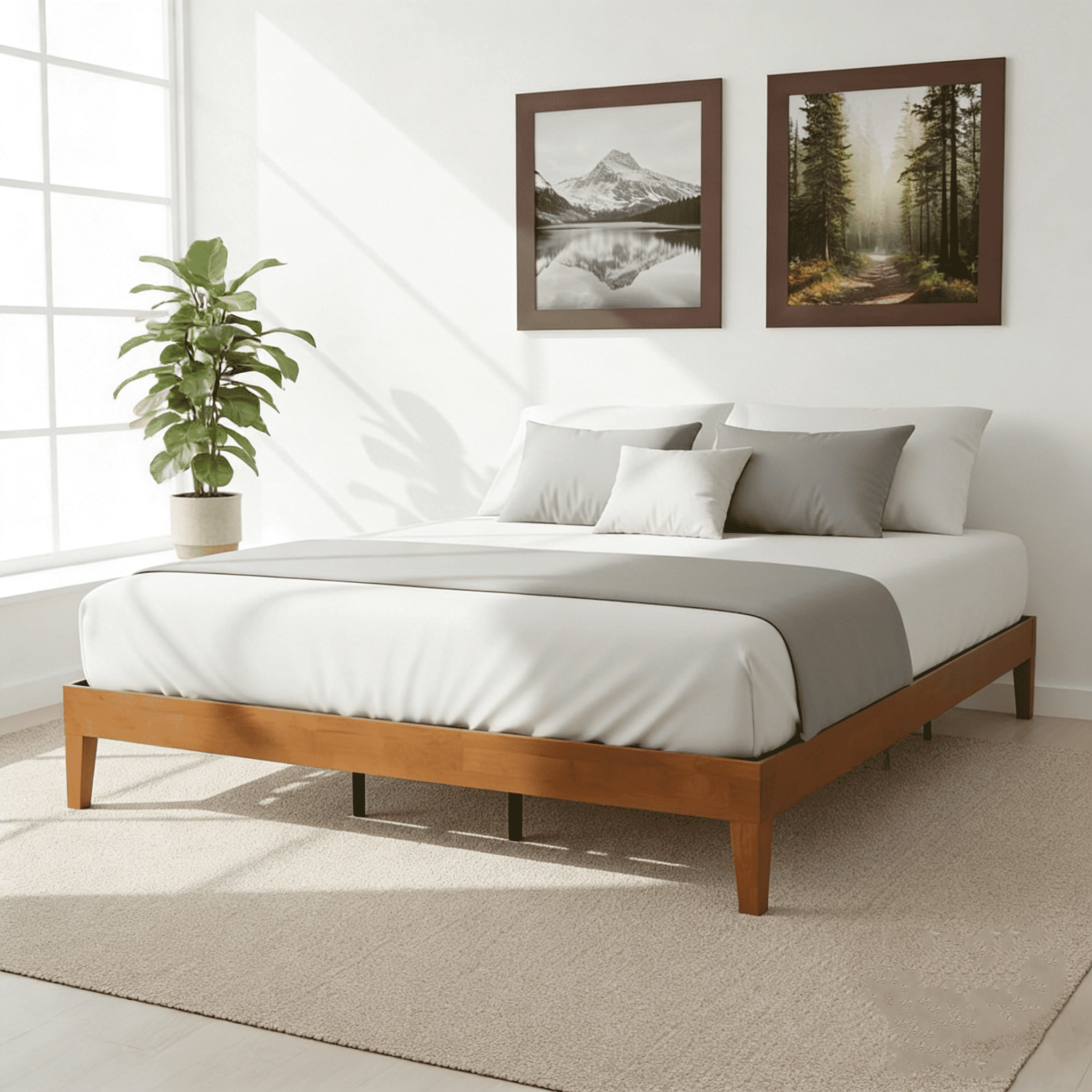 Solid Wood Bed Frame, King Size with Wood Slat Support, Sturdy Noise-Free Platform Design, No Box Spring Needed, Easy Assembly, Dark Brown
