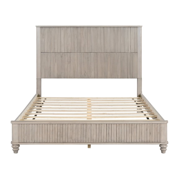 Solid Wood Bed Frame,Queen Platform Bed Frame with Headboard,Tall Headboard Natural Wood Bed ,No Box Spring Needed,Beige